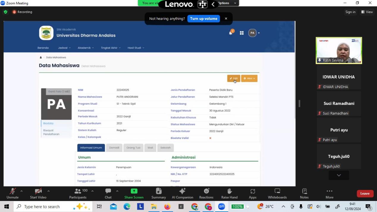 Sosialisasi Sistem SEVIMA untuk Mahasiswa Universitas Dharma Andalas: Pastikan Keaktifan Portal Akademik